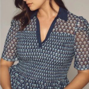 Maeve short-sleeve smocked polo top